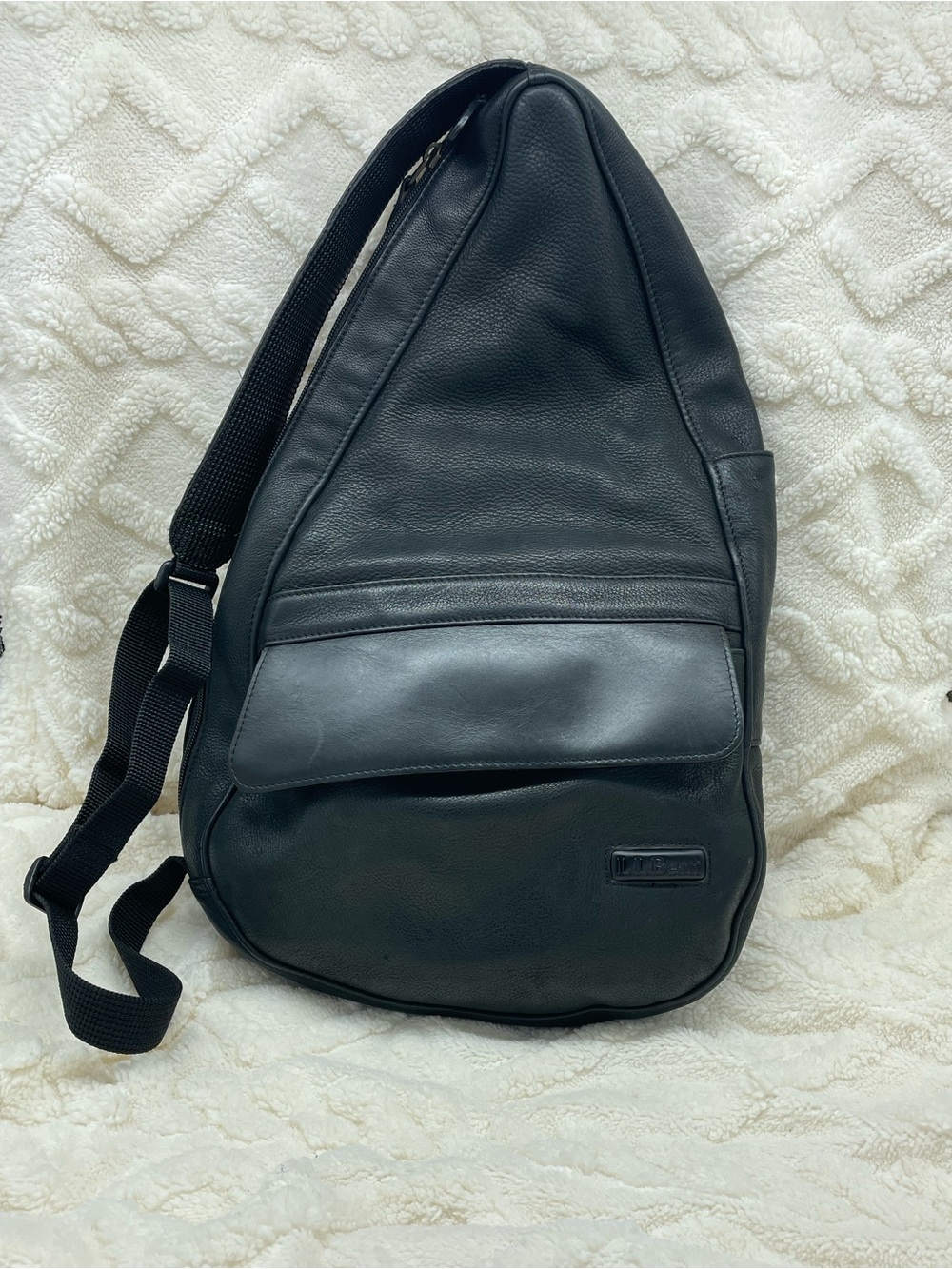 L.L. Bean Black Leather Sling Backpack